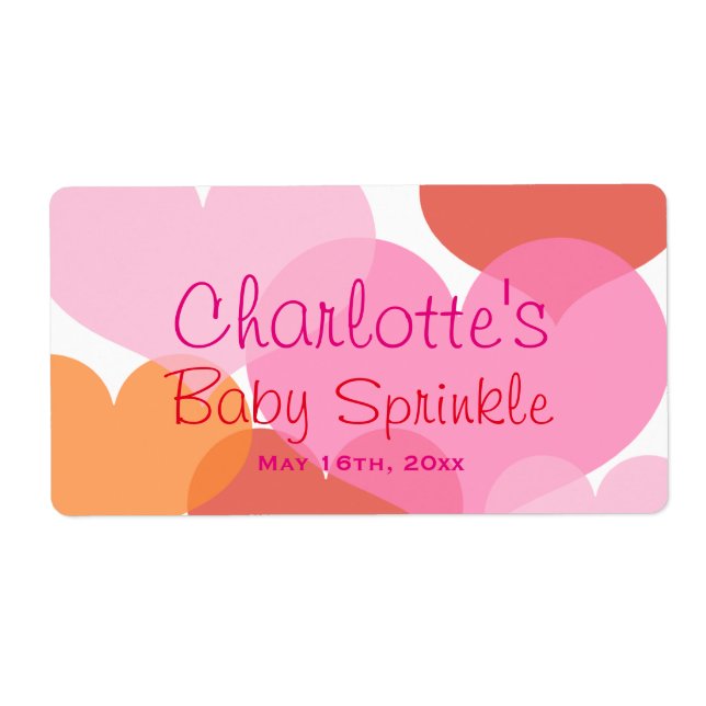 Sweet Hearts Baby Sprinkle Vattenflaska Labels Fraktsedel (Framsidan)
