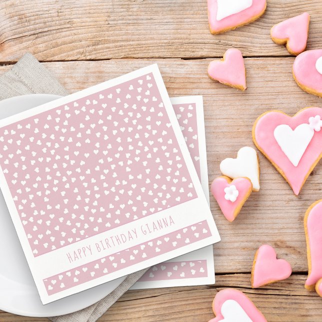 Sweet Hearts Personlig Rosa Födelsedagsfest Pappersservett (Party Napkins - from my Car and Balloons Valentine Birthday Collection)