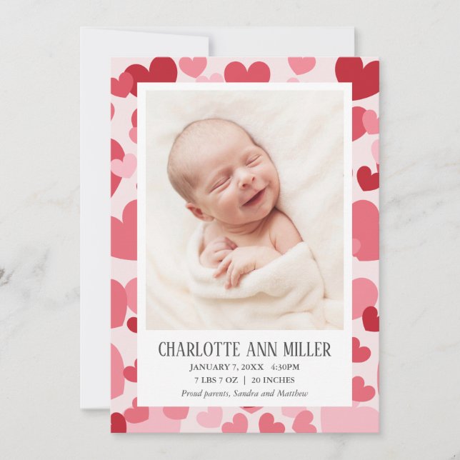 Sweet Hearts Photo Birth Announcement | Valentine  Meddelande (Framsida)