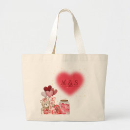 Sweet Hearts & Teddy Bear Valentine Bag Jumbo Tygkasse