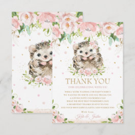 Sweet Hedgehog  Rosa Blommigt Baby Shower  Tack Kort