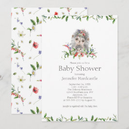 Sweet Hedgehog Watercolor Blommigt Baby Shower Inbjudningar