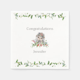 Sweet Hedgehog Watercolor Blommigt Baby Shower Pappersservett