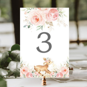 Sweet Hjort Rosa Blommigt Girl Baby Shower Bordsnummer