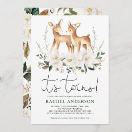 Sweet Hjort Twillingars Baby Shower Ivory Blommigt Inbjudningar