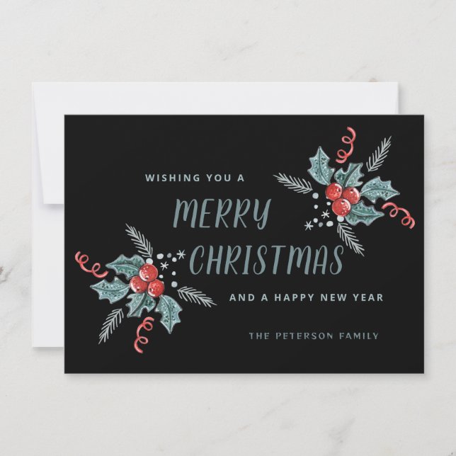 Sweet Holly Berry Christmas Non-Photo Black  Julkort (Framsida)