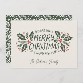 Sweet Holly Berry jul Evergreen Non-Photo Julkort