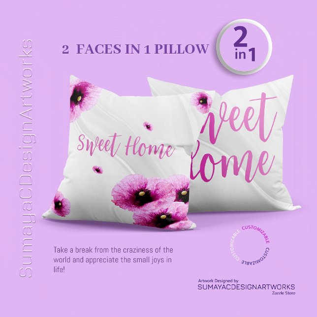 Sweet Home Rosa Blommigt 2 i 1 Anpassningsbar Deko Kudde (2 faces in 1 Pillow)