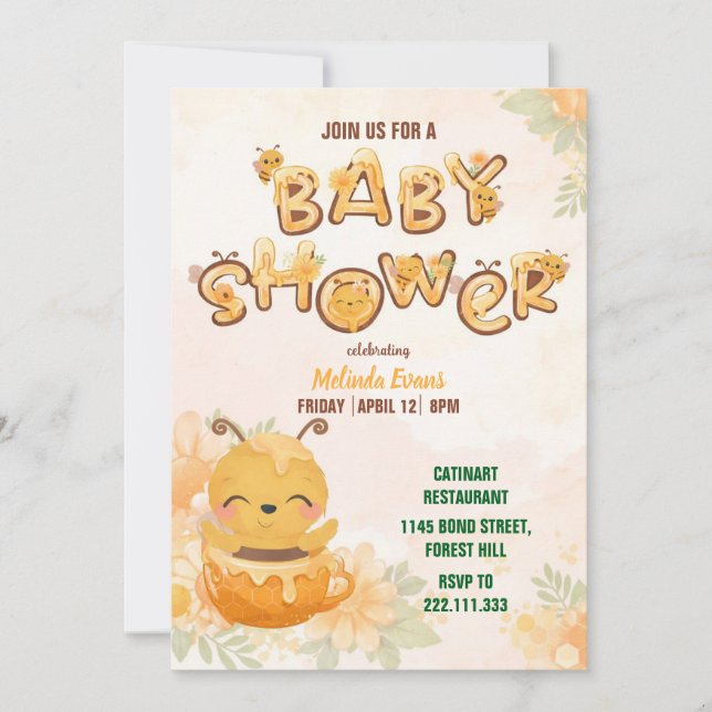 Sweet Honey Bee Baby Shower Invitation Inbjudningar (Framsida)