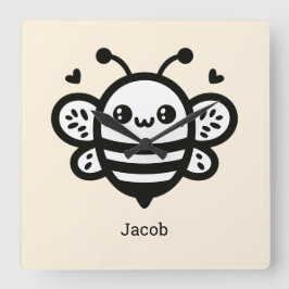 Sweet honey Bee - Kawaii Nursery Line Art Fyrkantig Klocka