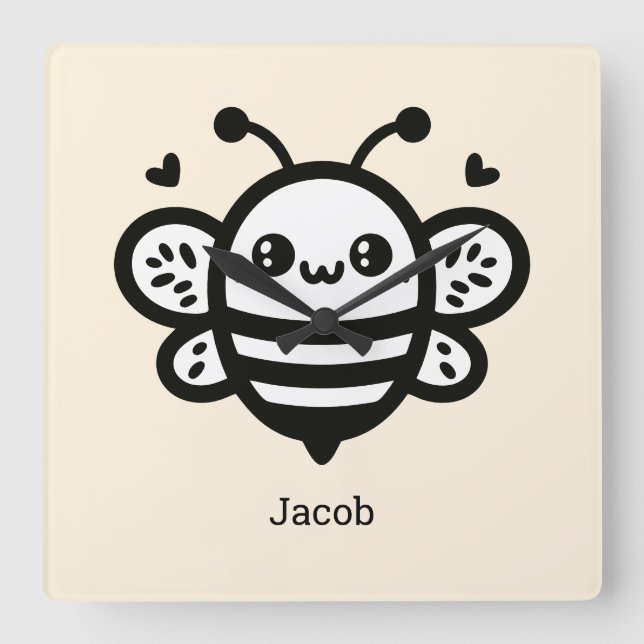 Sweet honey Bee - Kawaii Nursery Line Art Fyrkantig Klocka (Framsida)