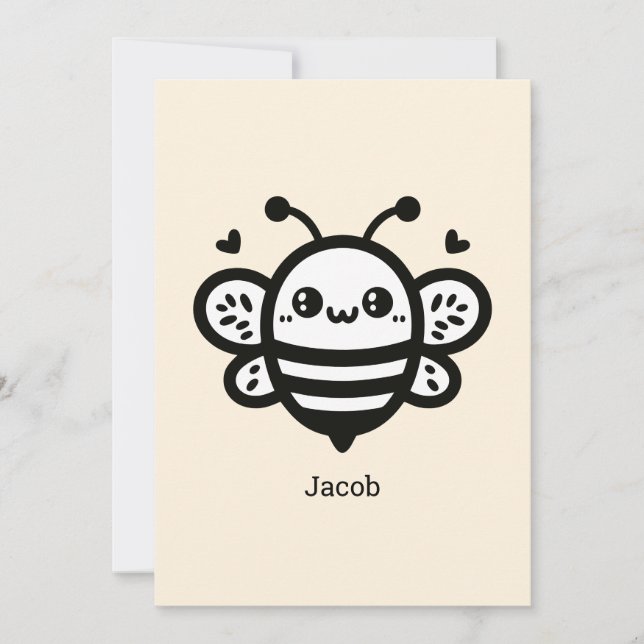Sweet honey Bee - Kawaii Nursery Line Art Inbjudningar (Framsida)