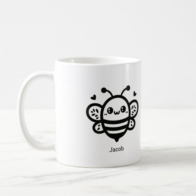 Sweet honey Bee - Kawaii Nursery Line Art Kaffemugg (Vänster)