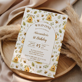 Sweet Honey Bee Wild One Birthday Inbjudningar