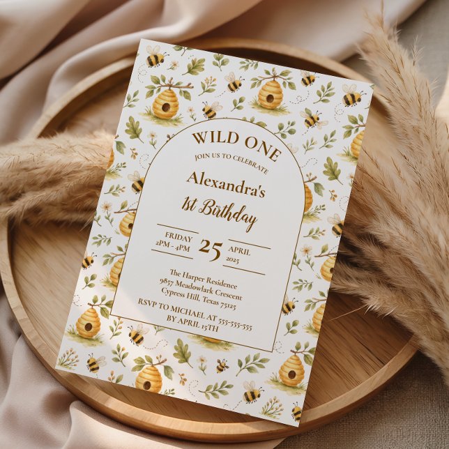 Sweet Honey Bee Wild One Birthday Inbjudningar (Skapare uppladdad)