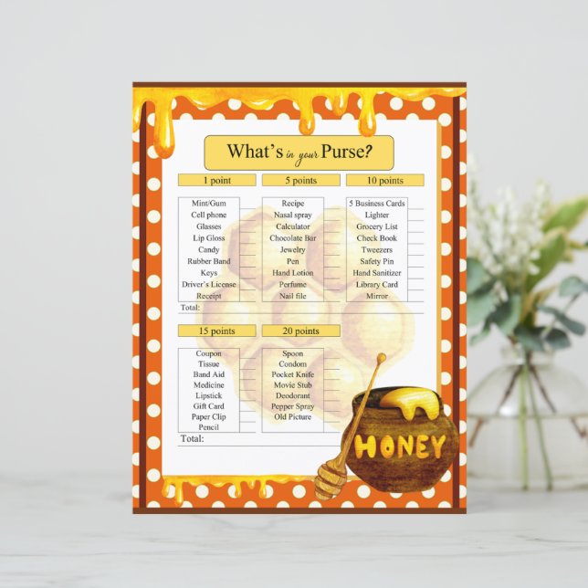 Sweet Honeybee Baby Shower What in your Purse Game (Stående Fram)
