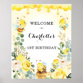Sweet Humla Honeycomb Blommigt Birthday Välkommen Poster