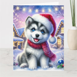 Sweet Husky Puppy i julbyn Kort