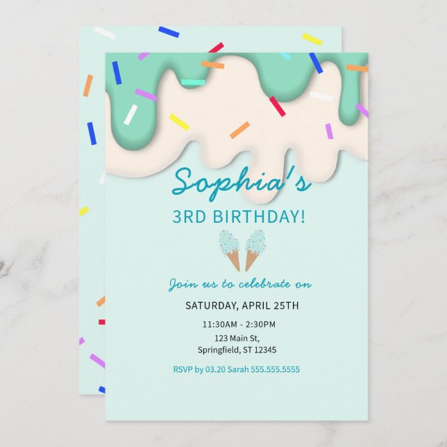 Sweet Ice Cream Birthday Inbjudningar (Fram/baksida)