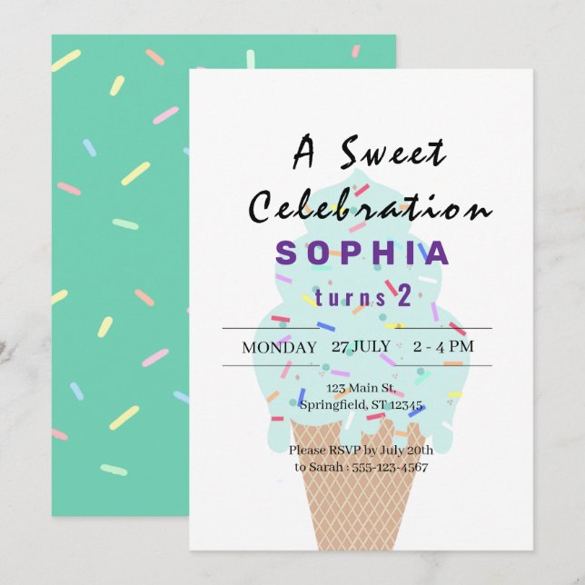 Sweet Ice Cream Birthday Inbjudningar (Fram/baksida)
