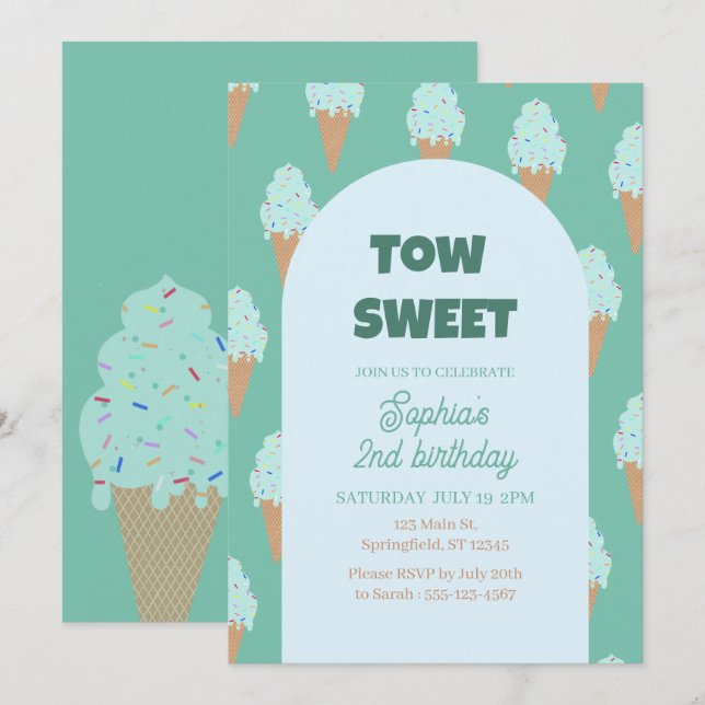 Sweet Ice Cream Birthday Inbjudningar (Fram/baksida)