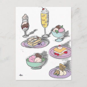 Sweet Ice Cream Desserts Retro-Fransk Vykort