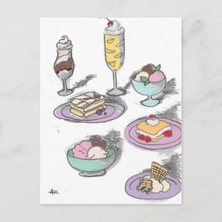 Sweet Ice Cream Desserts Retro-Fransk Vykort