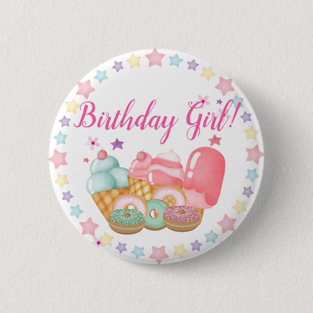 Sweet Ice Cream, Donut Birthday, alla åldrar Knapp (Framsida)