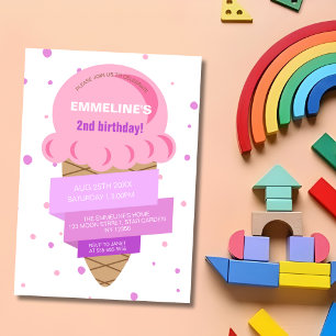 Sweet Ice Cream Rosa Lila Birthday Inbjudningar
