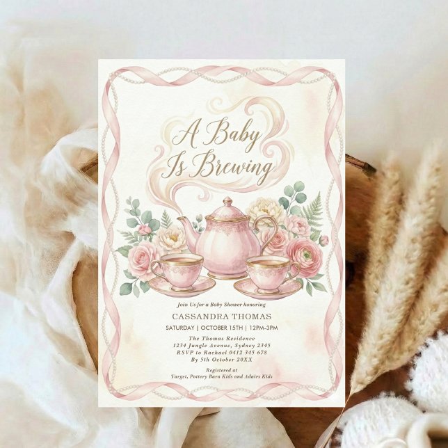 Sweet Is Brewing Blush Floral Baby Shower Tea Inbjudningar (Skapare uppladdad)
