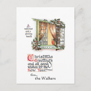 Sweet jul Robin vid Snowy Window Vykort