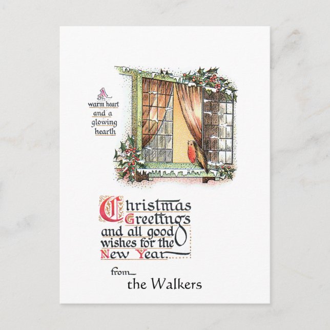 Sweet jul Robin vid Snowy Window Vykort (Framsida)