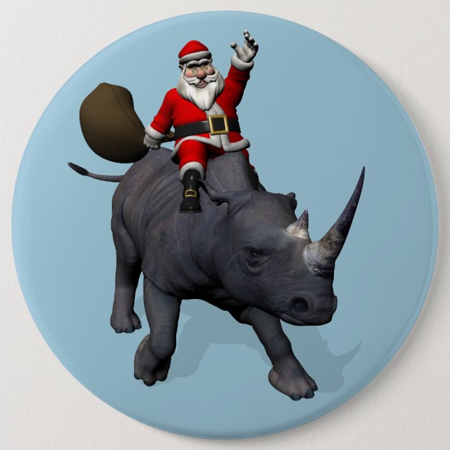 Sweet Jultomten Riding A Rhino Knapp (Framsida)