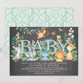 Sweet Jungle Animals Neutralt Baby Shower Inbjudningar