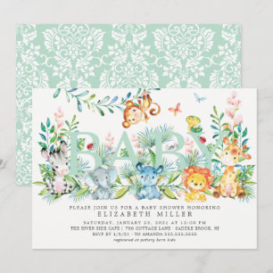Sweet Jungle Animals Neutralt Baby Shower Inbjudningar