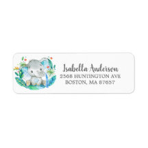 Sweet Jungle Elephant Baby Shower-adressetikett