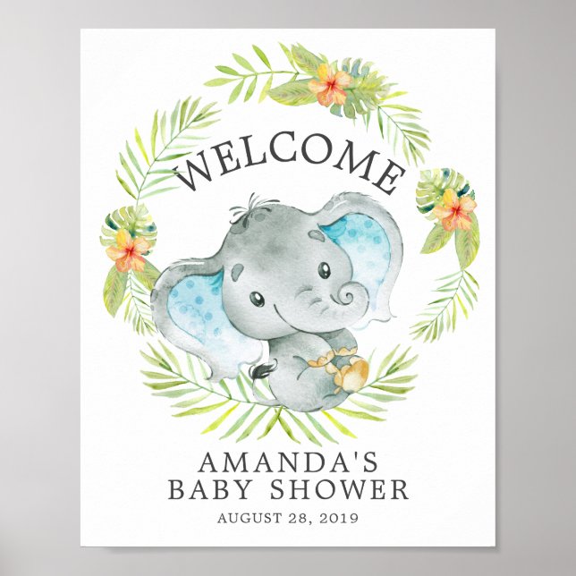 Sweet Jungle Elephant Welcome Baby Shower Poster (Framsidan)