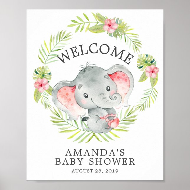 Sweet Jungle Elephant Welcome Baby Shower Poster (Framsidan)