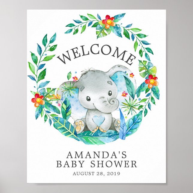 Sweet Jungle Elephant Welcome Baby Shower Poster (Framsidan)