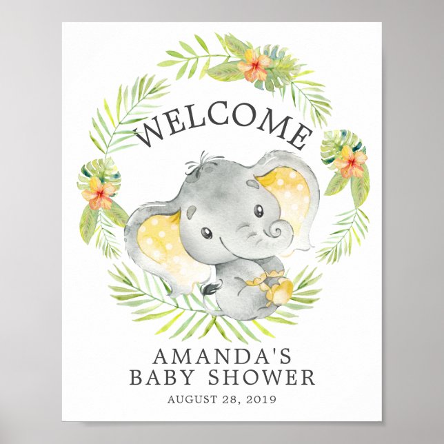 Sweet Jungle Elephant Welcome Baby Shower Poster (Framsidan)