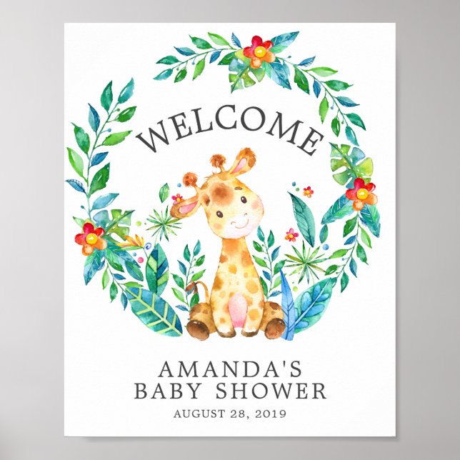 Sweet Jungle Giraffe Welcome Baby Shower Poster (Framsidan)