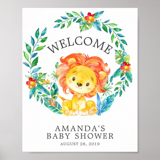 Sweet Jungle Lejon Welcome Baby Shower Poster (Framsidan)