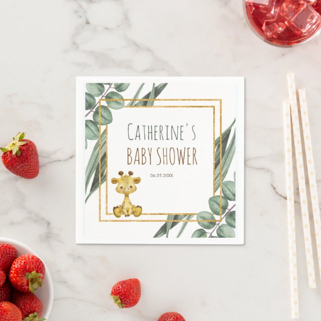 Sweet Jungle Safari Giraffe Botanical Baby Shower Pappersservett (Insitu)