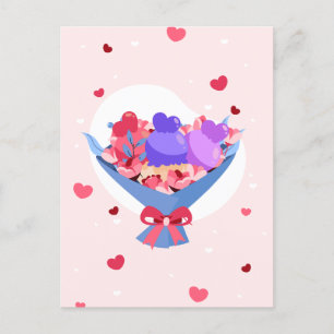 Sweet Kärlek Bouquet Flowers Hearts Ice Cream Meddelande Vykort