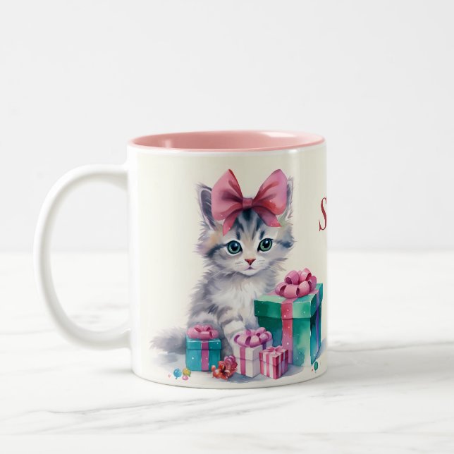 Sweet Kattunge Add Namn Anpassningsbar Kitten Gift Två-Tonad Mugg (Vänster)