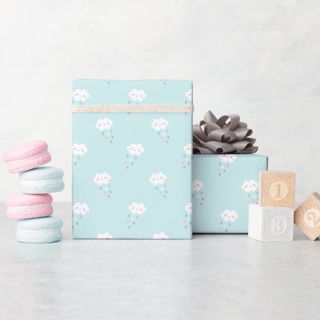 Sweet Kawaii Cloud Mönster Wrapping Papper Roll Presentpapper (Baby Shower)
