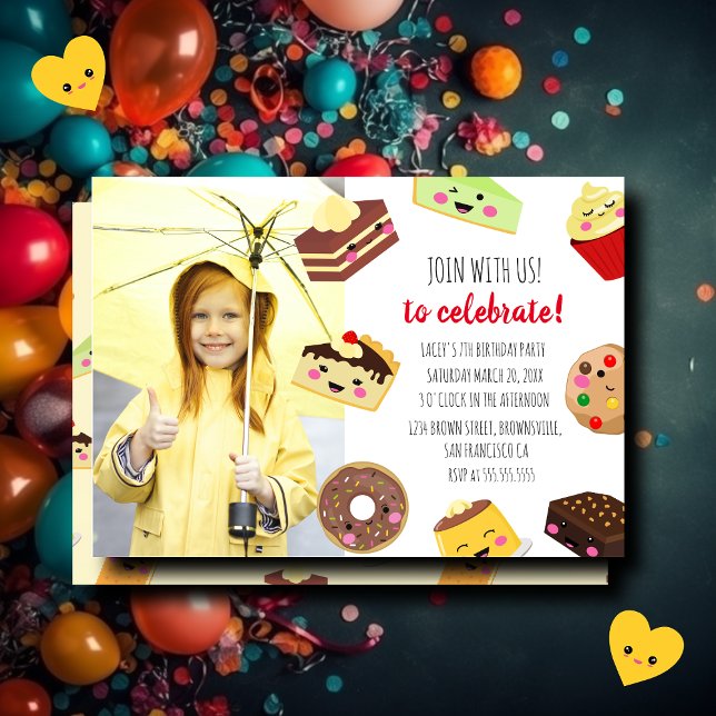 Sweet Kawaii Desserts Photo Investigation För barn Inbjudningar (Skapare uppladdad)