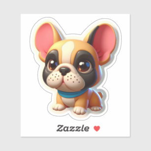 Sweet Kawaii Fransk Bulldog Puppy med Blue Scarf Klistermärken