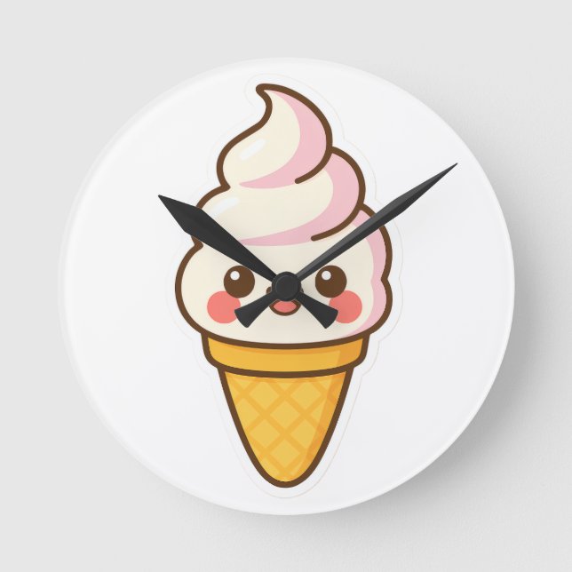Sweet Kawaii Ice Cream Rund Klocka (Framsida)