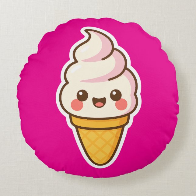 Sweet Kawaii Ice Cream Rund Kudde (Framsidan)